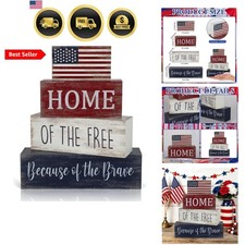 4th of July Decorations, 4 Sets Patriotic Wooden Block Table Centerpieces, Re...
