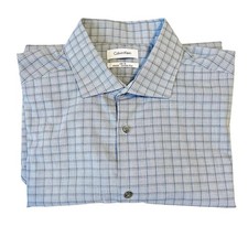 Calvin Klein slim fit patterned blue button down shirt Men's Large 32/33