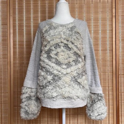 Anthropologie Amadi Calista faux fur sweater texture stitched size small