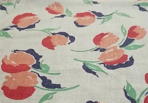 Antique Feedsack, 36x38, Red & Pink Tulips, No Stains Or Flaws
