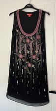Monsoon Black Floral Embroidered Shift Dress Size 10 Black Mix Pre Owned 