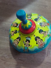 Vintage Ohio Art Tin Litho Spinning Top   Native American Kids Design   1960s