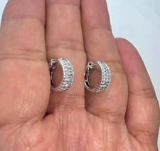 1.20Ct Round Cut Natural Moissanite Huggie Hoop Earrings 14K White Gold Plated