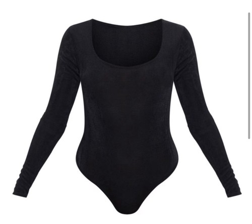 BODY DE MANGA LARGA Pretty Little Thing negro acetato cuello redondo ajustado - Imagen 3 de 7