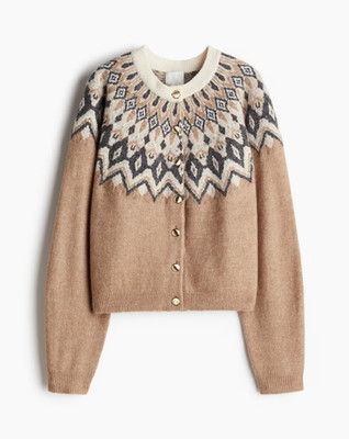 NEU MIT ETIKETT: Atemberaubende Jacquard-Strickjacke von H&M: Größe: Large: FARBE: Beige