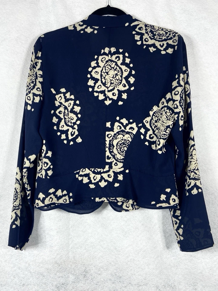 Top Talbots Vintage Mujer 12 Azul Crema Mangas Largas Floral Abotonado 100% Seda Foto 4 de 4