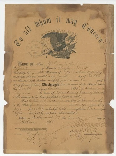 Civil War Discharge Document – Union Army Soldier – Official 1864 Discharge