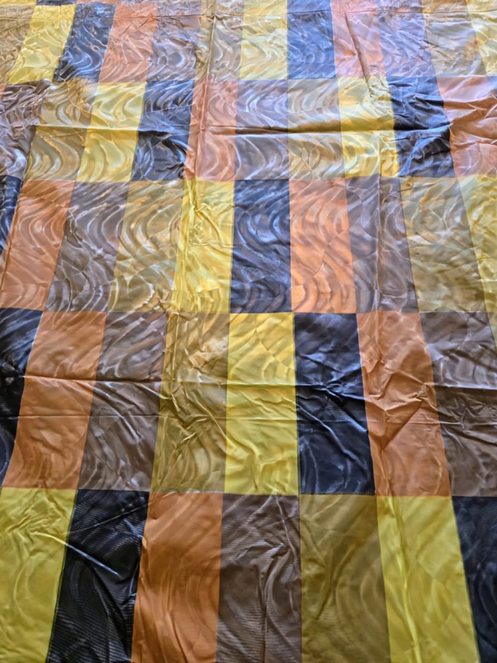 Cortina de ducha vintage años 70 naranja amarillo y marrón vinilo CHECK puesto talla 34x52 Foto 2 de 4