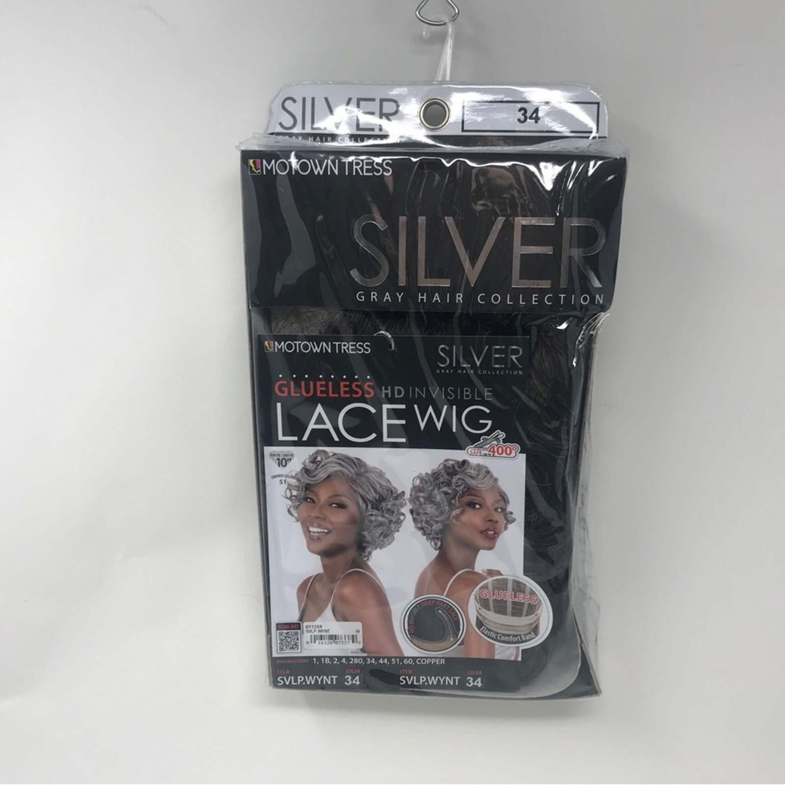 Motown Tress HD Invisible Lace Front Glue less Wig, OS -#34 Black? w/Silver Hint