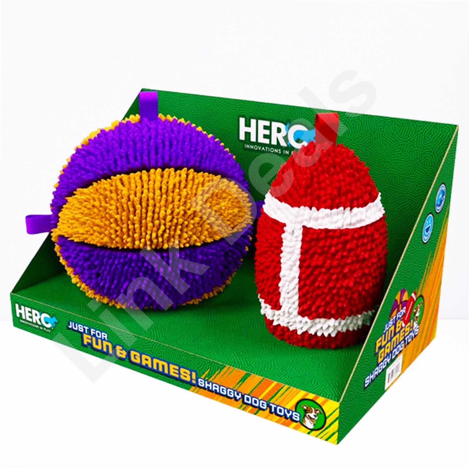 NEW HERO Shaggy Dogz Sportz Balls Plush Dog Toy 2-Pack &ndash; Shake Me I Giggle