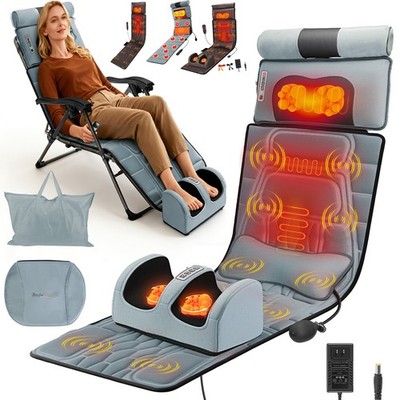 Full Body Massage Mat w/ Heat & Vibration Shiatsu Neck Massager Anti-Slip Bottom