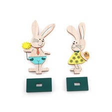 Easter Bunny Wooden Tabletop Decorations Spring Freestanding Table Wooden Rabbit