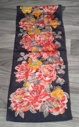 Vintage Oscar de la Renta Silk Scarf Red Rose Pokka-Dot Black & White 12 x 48"