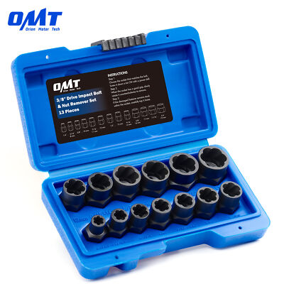 OMT 13pc Impact Bolt Nut Remover Set 3/8in Drive Stripped Bolt Extractor Tools