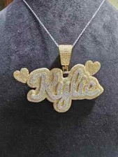 Real Moissanite 3Ct Round Cut Customize Letter Pendant 14K Yellow Gold Plated