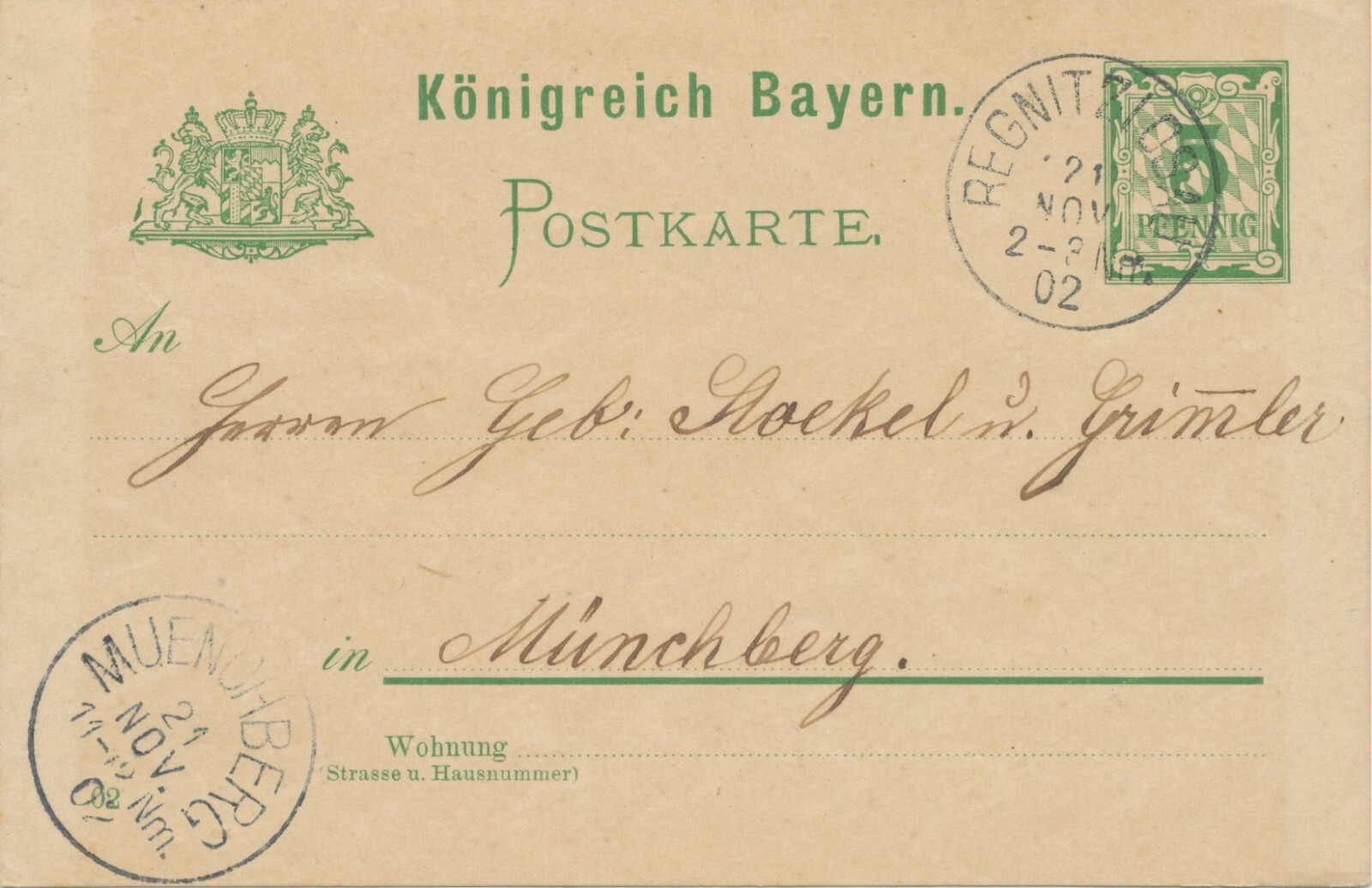 Bavaria local stamp Regnitzlosau K1 and Munichberg (Münchberg) K1 1900 Wz. variety