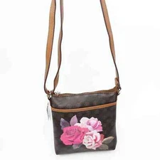Giani Bernini Womens Crossbody Bag Brown Signature Logo Rose Phone Pocket S New