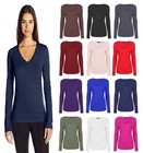 LADIES WOMANS BASIC LONG SLEEVE PLAIN V NECK STRETCH TOP T SHIRT PLUS SIZE 8-26