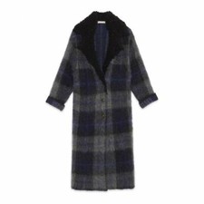 Stefanel Italy Luxury Coat Soft Mohair Wool Blend Long Grey Blue Med Bnwt £799