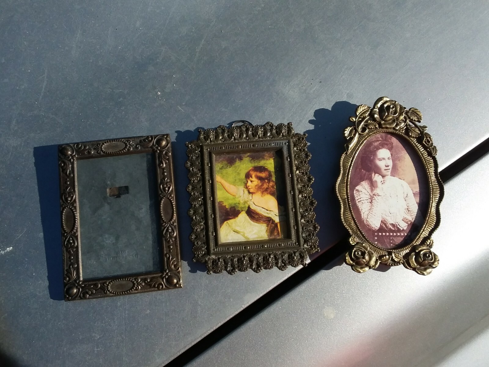 3 Vintage Small Metal Picture Frames Wall Decor Antique Czechoslovakia