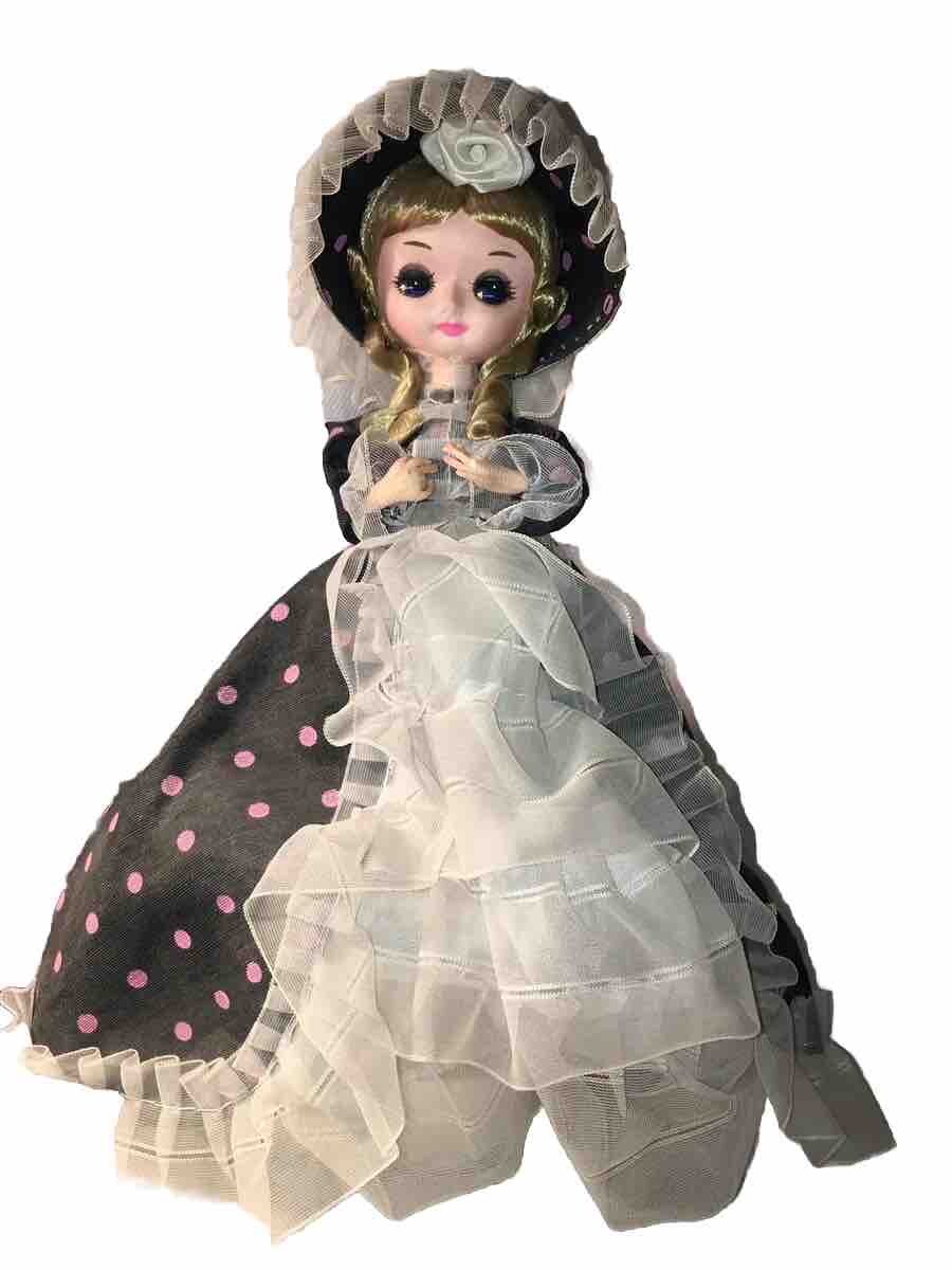 VTG Bradley Big Eye Doll Music Box Blonde Southern Belle PINK