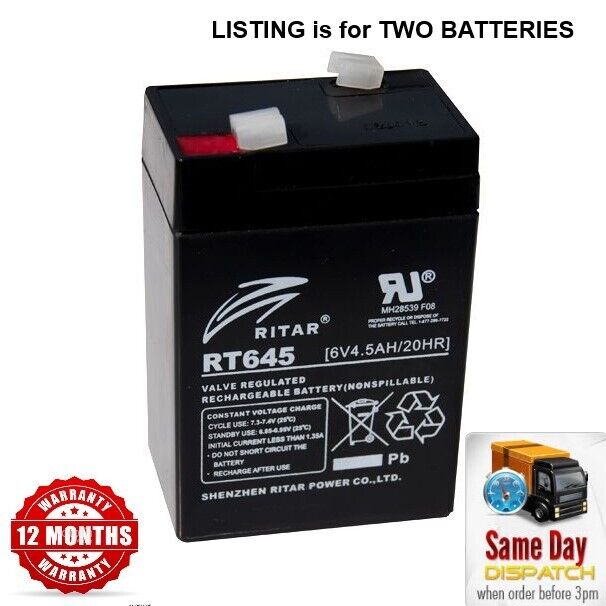 2 x NEW 6V 4.5ah Rechargeable batteries (replaces 3-FM-4 & 3-FM-4.5 + others)