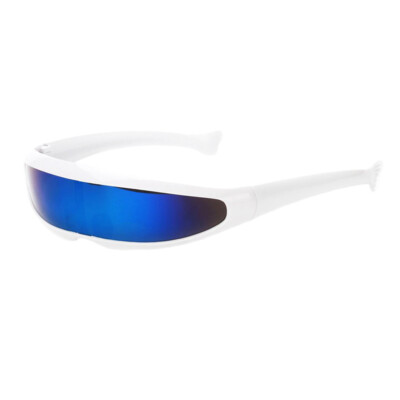Neuheit futuristische Robocop-Sonnenbrille schmales weißes Gestell verspiegelte Gläser Visier