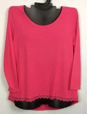Just My Size Women's High / Low HOT PINK LACE BOTTOM  Long-Sleeve  T-Shirt 