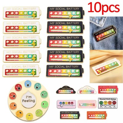 10X Metal My Social Battery Mood Brooch Pin Funny Interactive Enamel Badge Gift*