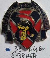 Army DUI DI dui CB clutchback  30th ADJUTANT GENERAL BATTALION AG bn S-38 USA
