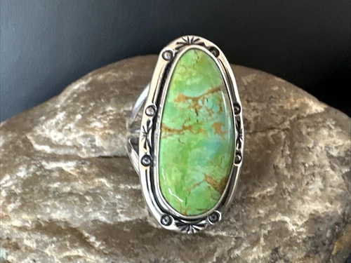Womens Green Sonoran Turquoise Navajo Sterling Silver Ring Size 9.5 16395