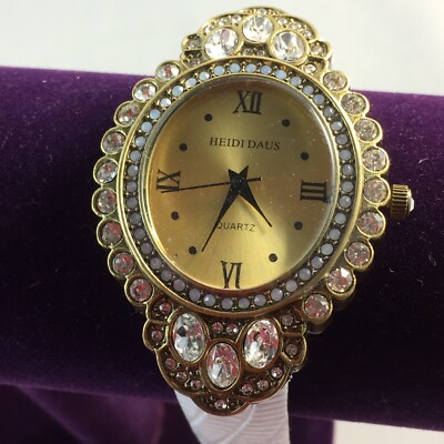 HEIDI DAUS ''Set The Tone'' Crystal Bezel Leather Strap Watch