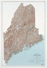 18" x 24" 1977 Map Of The State Of Maine Highways & Contours