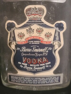 VINTAGE Smirnoff Vodka Glass Half Pint Bottle Embossed Crown