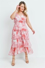 Womens Plus Size Red and White Tie Dye Maxi Dress 1XL Sundress Summer Travel