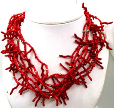 Faux Red Branch Coral gold tone, faceted  & Seed Bead 8 strand 17-20