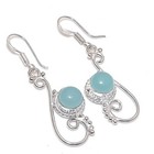 Aqua Chalcedony Gemstone Handmade 925 Sterling Silver Jewelry Earring Size 1.9"
