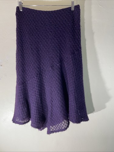 Womens Kaliko Uk 10 Dark Purple Knit Overlay Knee Length Lined A Line Skirt - 第 1/6 張圖片