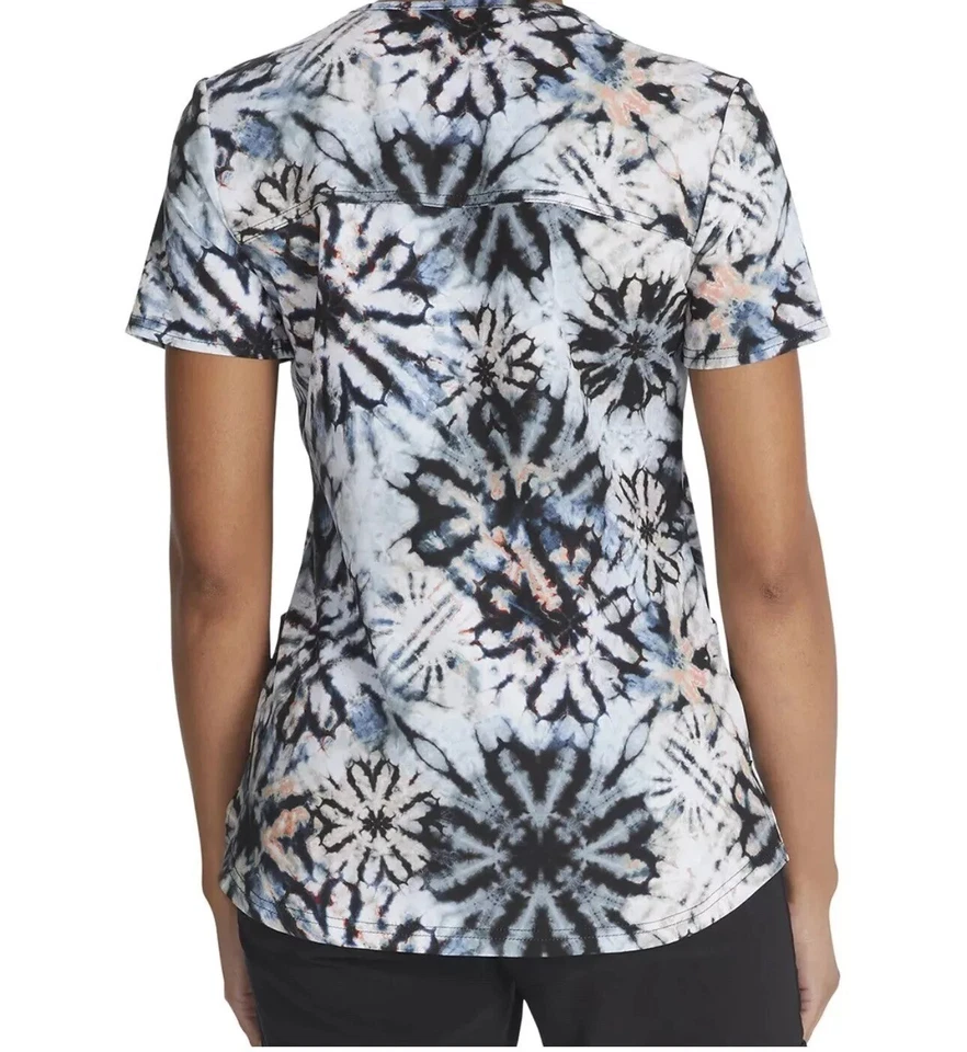 Organic Tie Dye Dickies Print V Neck Scrub Top DK876 Size XS Multicolor - Image 2 of 4