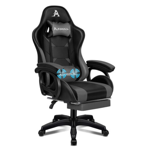 ALFORDSON Gaming Stuhl mit 2-Punkt Massage Bürostuhl mit Fußstütze Grau & Schwar - Bild 12 von 12