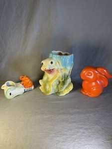 Frog, Bunny & Elephant Ceramic Planters Toothpick Holders Cute Retro Vintage