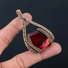 Mozambique Garnet Gemstone Handmade Copper Wire Pendant Jewelry 2.6" CCP-092