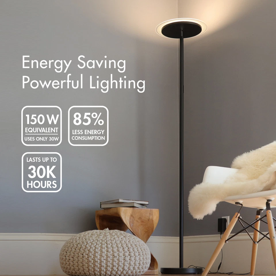 Lâmpada de assoalho Tenergy 70” Torchiere LED regulável lâmpada de pé com controle remoto - Imagem 2 de 4