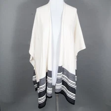VINCE Knit Shawl Sweater Wrap Wool/cotton Blend Armholes White/black S XS