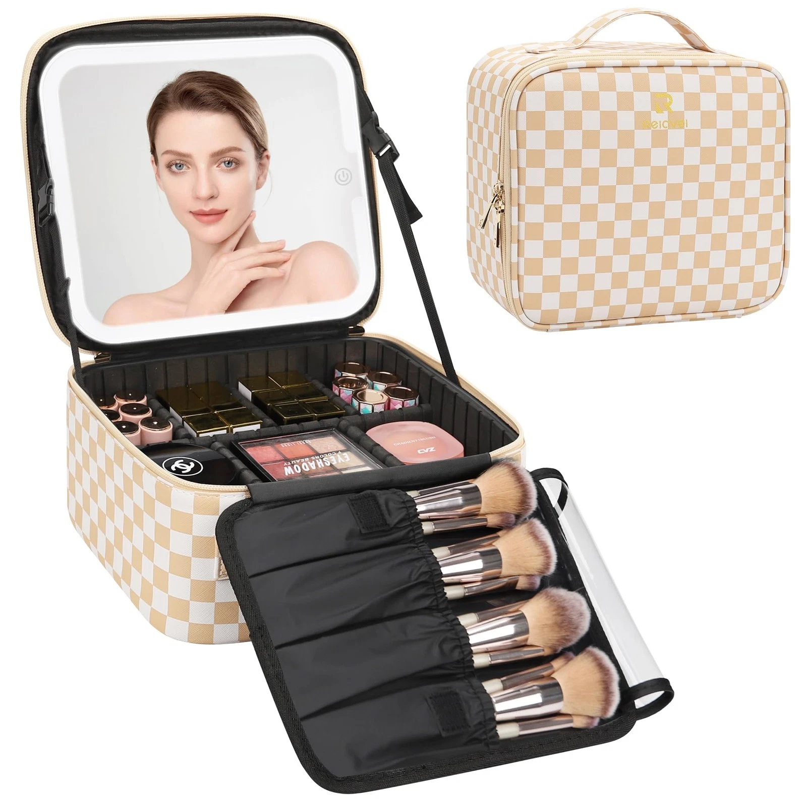 Relavel Travel Makeup Bag With LED Mirror, Cosmetic Train Case with Light up ...