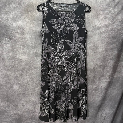 #ad Sympli Black White Tropical Floral Sleeveless Shift Dress Size 8 Stretch Canada $29.99