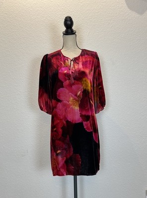 Johnny Was Size M Bloom Vesna Ruby Velvet Silk-Blend Shift New Dres NWT $350