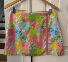 Vintage LILLY PULITZER Patchwork Green Floral Tropical Print Skort Size 8 Cotton