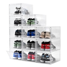12 Pack Large Shoe Boxes Clear Plastic Stackable  Drop Front Shoe Box with Cle...