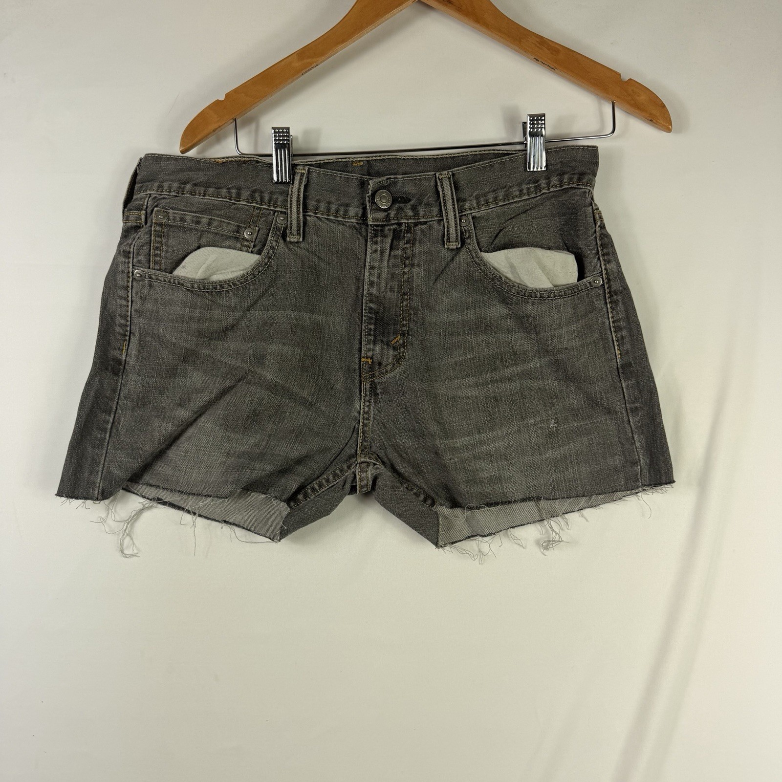Levi's Cut Off Denim Shorts Distressed Raw Hem Mid Rise Women's Gray Size 32